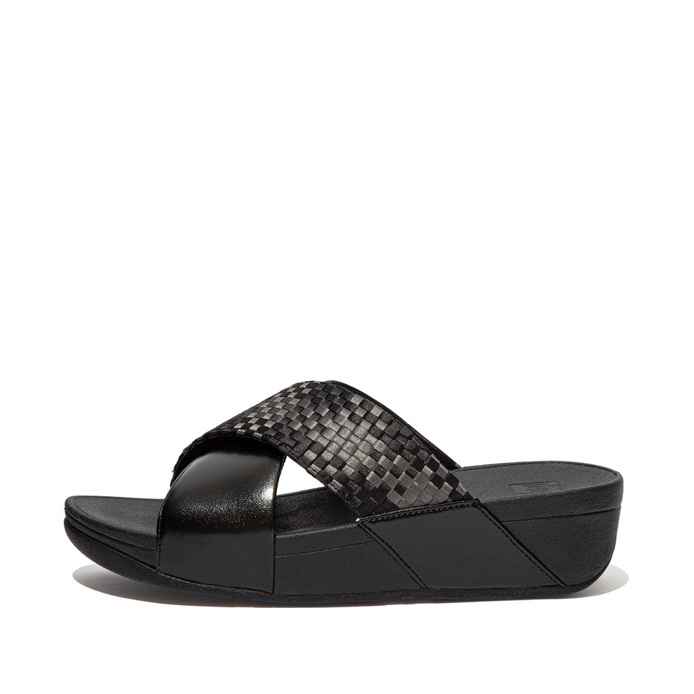 Fitflop Womens Slides Black - Lulu Silky-weave Cross - 23GAHTRMW